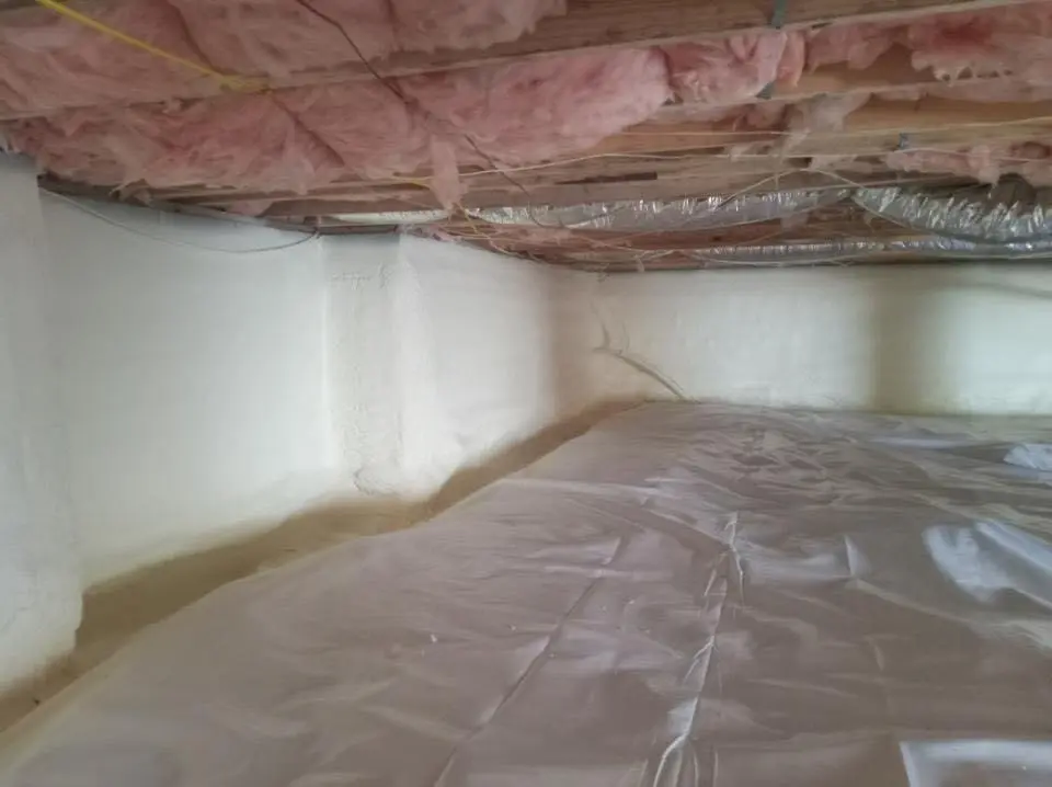 Crawl space encapsulation with closed-cell spray foam for Commercial Roof Restoration in Oakmont